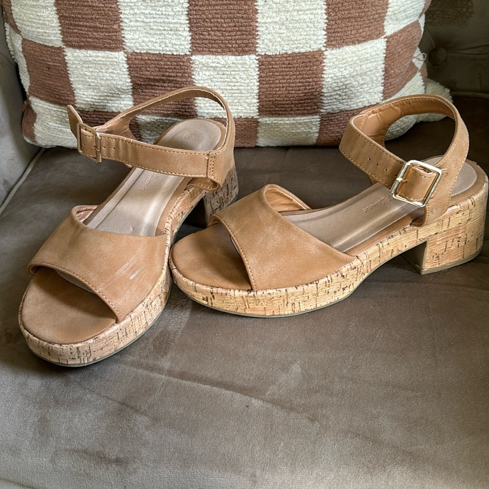 Wild diva cork ankle strap heels